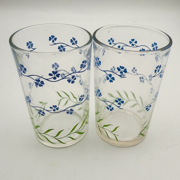 Vintage Kraft Foods Swanky Swigs Set of 2 Forget-Me-Nots 4 oz Juice Glasses - Picture 7 of 8
